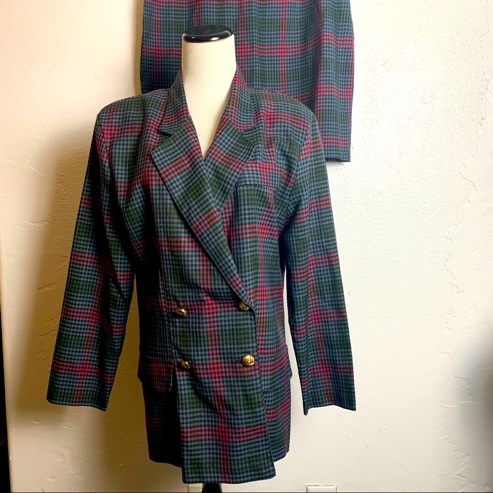 Vintage plaid houndstooth skirt suit